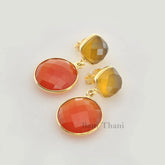 Yellow Chalcedony and Fanta Chalcedony Gemstone Earrings, Micron Gold Plated 925 Sterling Silver Earrings, Dangle Earrings, Christmas Gift